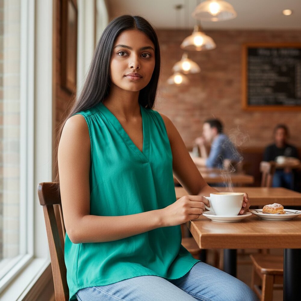 Alfani Petite Sleeveless V-Neck Blouse Teal Green Size PP